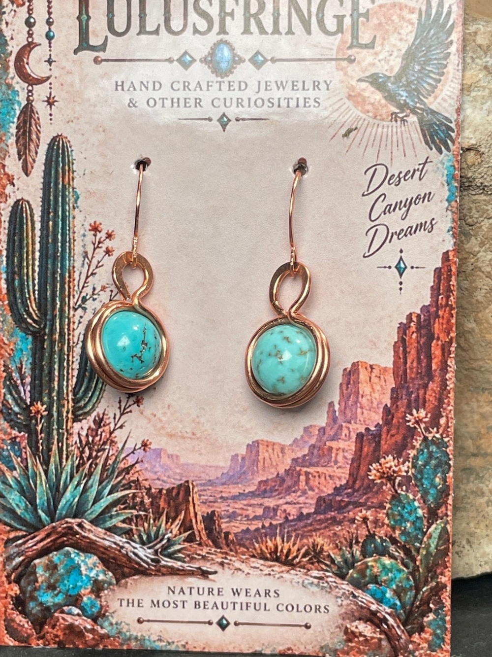 Artisan Turquoise and Gold Drop Earrings - Picture 3 of 10